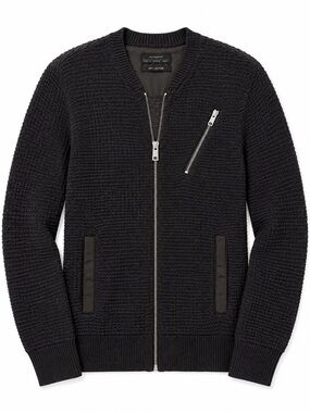 All Saints Black Textured Zip-Up Sweater